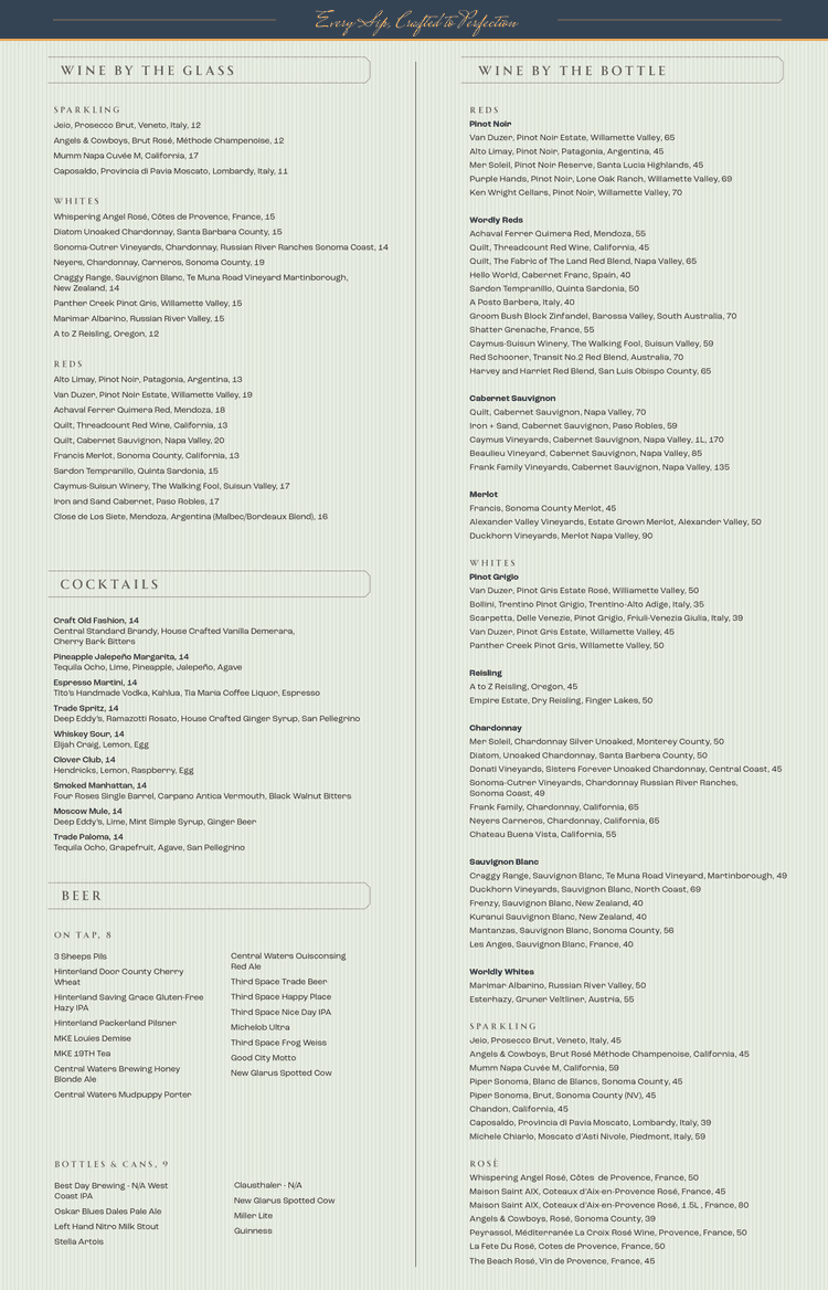 Craft Menu's | Trade Hotel